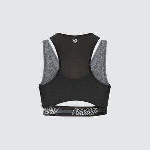 Low Impact Femme Graphic Mesh Sports Bra - Heather Grey/Black